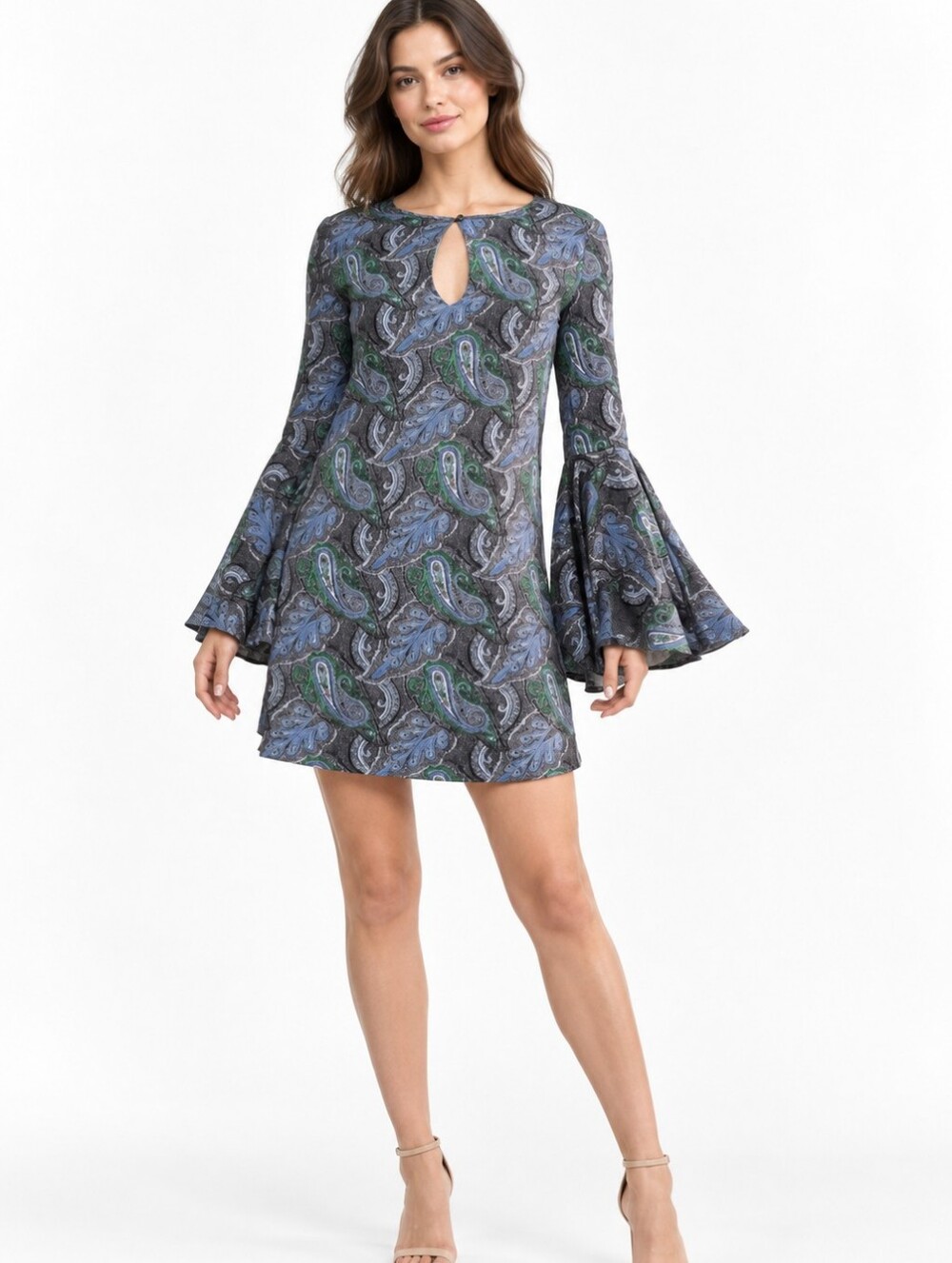Elizabeth and James Silk Paisley Bell Sleeve Mini Dress Size S Boho